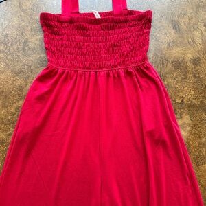 Zenana Outfitters Red Smocked Wide-Leg Jumpsuit